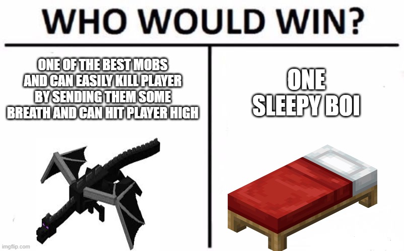 Who Would Win? | ONE OF THE BEST MOBS AND CAN EASILY KILL PLAYER BY SENDING THEM SOME BREATH AND CAN HIT PLAYER HIGH; ONE SLEEPY BOI | image tagged in memes,who would win | made w/ Imgflip meme maker