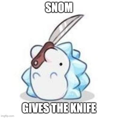 Snom has knife | SNOM GIVES THE KNIFE | image tagged in snom has knife | made w/ Imgflip meme maker