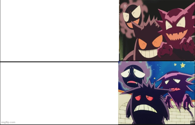Disappointed Gastly, Haunter, and Gengar Blank Meme Template