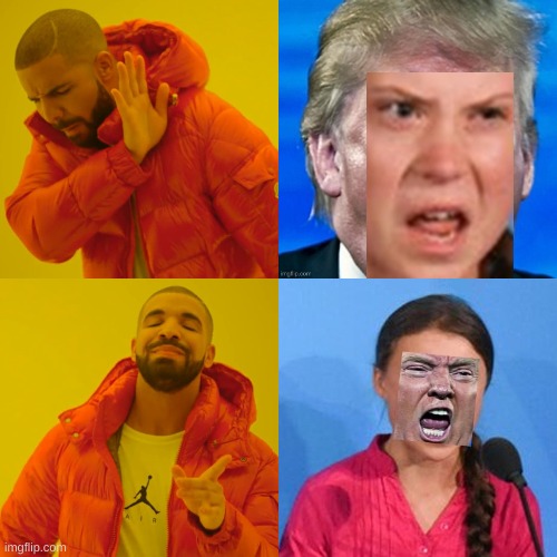 image tagged in drake hotline bling,donald trump,greta thunberg,how dare you,face swap,election 2020 | made w/ Imgflip meme maker