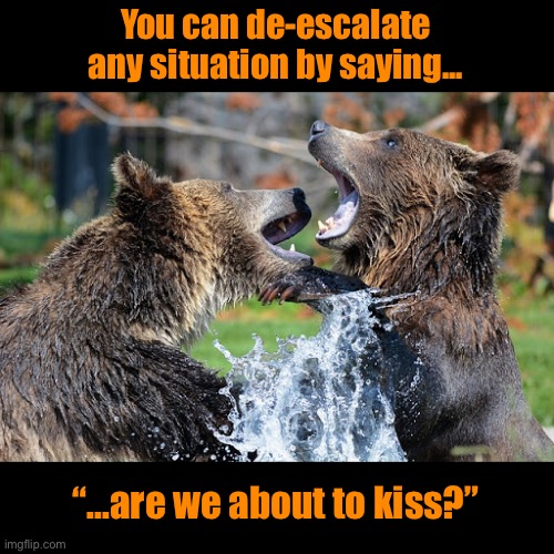 When Tensions Are High | You can de-escalate any situation by saying... “...are we about to kiss?” | image tagged in funny memes,relationships,fighting | made w/ Imgflip meme maker