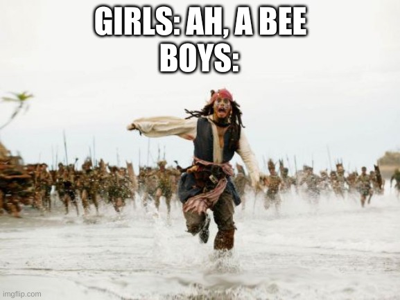 Jack Sparrow Being Chased Meme | BOYS:; GIRLS: AH, A BEE | image tagged in memes,jack sparrow being chased | made w/ Imgflip meme maker