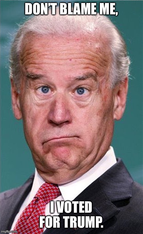 Joe Biden | DON’T BLAME ME, I VOTED FOR TRUMP. | image tagged in joe biden | made w/ Imgflip meme maker