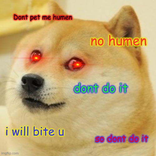 doge | Dont pet me humen; no humen; dont do it; i will bite u; so dont do it | image tagged in memes,doge | made w/ Imgflip meme maker