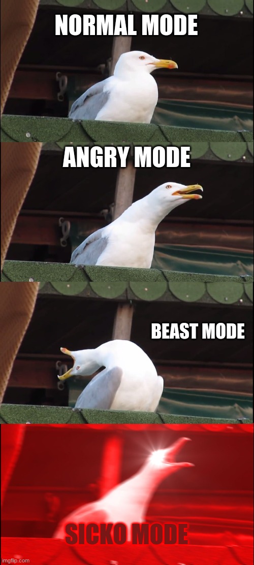 bird monster on the loose | NORMAL MODE; ANGRY MODE; BEAST MODE; SICKO MODE | image tagged in memes,bird | made w/ Imgflip meme maker
