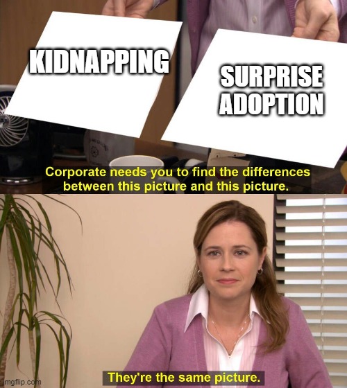 They are the same picture | KIDNAPPING; SURPRISE ADOPTION | image tagged in they are the same picture | made w/ Imgflip meme maker