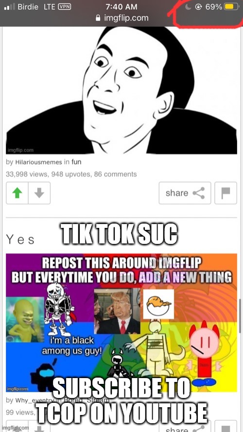 TIK TOK SUC; SUBSCRIBE TO TCOP ON YOUTUBE | made w/ Imgflip meme maker