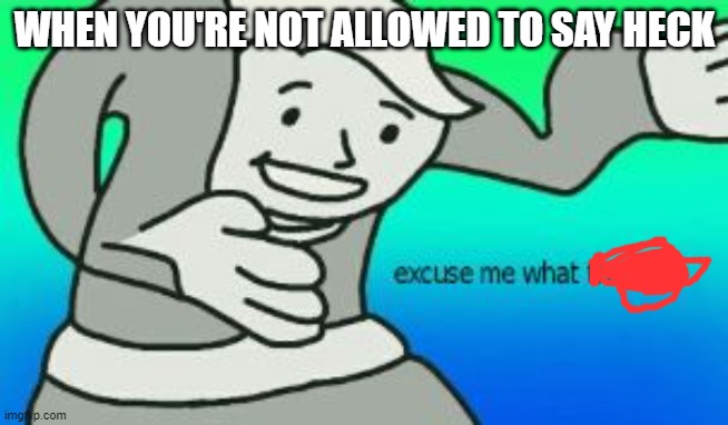 Excuse Me What The Heck | WHEN YOU'RE NOT ALLOWED TO SAY HECK | image tagged in excuse me what the heck | made w/ Imgflip meme maker