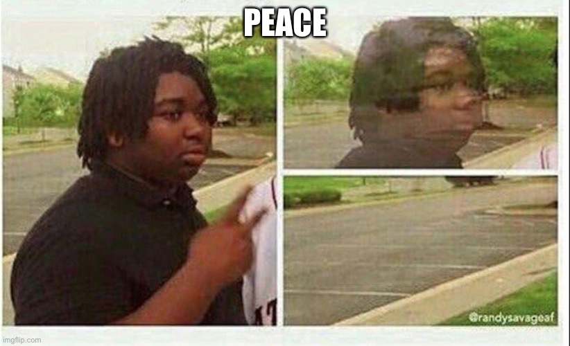 Peace | PEACE | image tagged in black guy disappearing | made w/ Imgflip meme maker