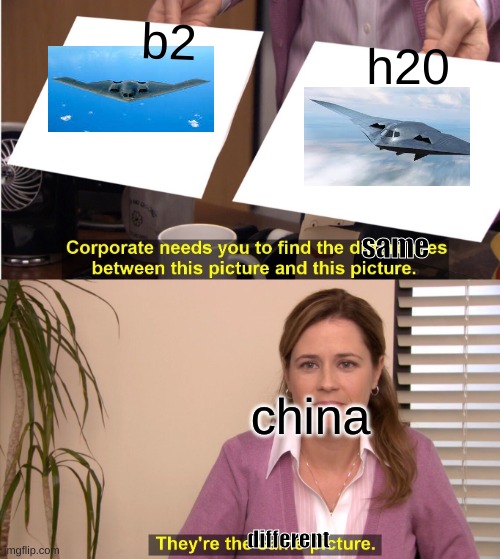 anybody? | b2; h20; same; china; different | image tagged in memes,they're the same picture | made w/ Imgflip meme maker