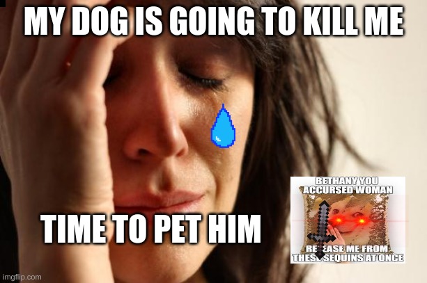 First World Problems Meme | MY DOG IS GOING TO KILL ME; TIME TO PET HIM | image tagged in memes,first world problems | made w/ Imgflip meme maker