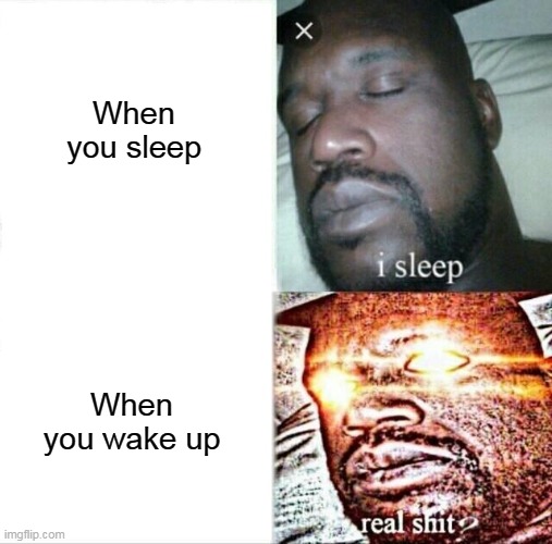 Sleeping Shaq Meme | When you sleep; When you wake up | image tagged in memes,sleeping shaq,sleeping,wakeup | made w/ Imgflip meme maker