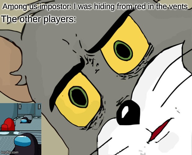 MEME | Among us impostor: I was hiding from red in the vents; The other players: | image tagged in memes,unsettled tom | made w/ Imgflip meme maker