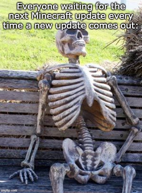 This is me as well. | Everyone waiting for the next Minecraft update every time a new update comes out: | image tagged in memes,waiting skeleton,minecraft | made w/ Imgflip meme maker