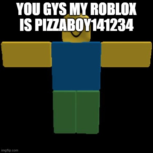 Roblox Noob T-posing | YOU GYS MY ROBLOX IS PIZZABOY141234 | image tagged in roblox noob t-posing | made w/ Imgflip meme maker