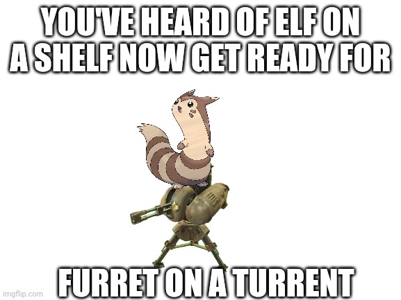 Yep | YOU'VE HEARD OF ELF ON A SHELF NOW GET READY FOR; FURRET ON A TURRENT | image tagged in blank white template | made w/ Imgflip meme maker