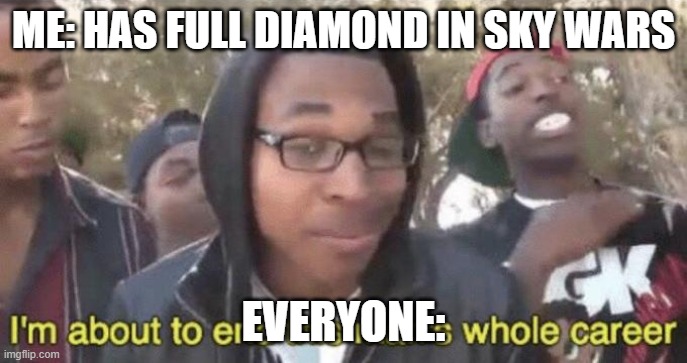 gimme ur diamonds | ME: HAS FULL DIAMOND IN SKY WARS; EVERYONE: | image tagged in i m about to end this man s whole career | made w/ Imgflip meme maker