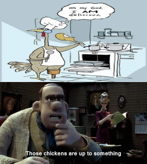 Chicken eating a chicken | image tagged in those chickens are up to something,funny,memes,cannibalism,chicken,hold up | made w/ Imgflip meme maker