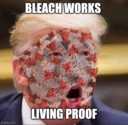 Trump's virus | BLEACH WORKS LIVING PROOF | image tagged in trump's virus | made w/ Imgflip meme maker