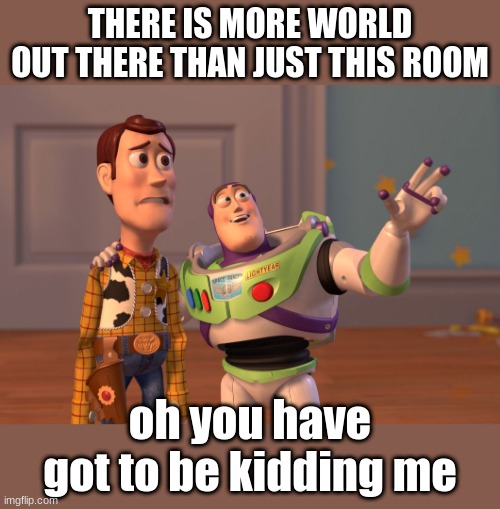 THERE IS MORE WORLD OUT THERE THAN JUST THIS ROOM; oh you have got to be kidding me | image tagged in memes,x x everywhere | made w/ Imgflip meme maker