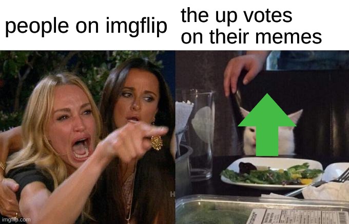 Woman Yelling At Cat Meme | people on imgflip the up votes on their memes | image tagged in memes,woman yelling at cat | made w/ Imgflip meme maker
