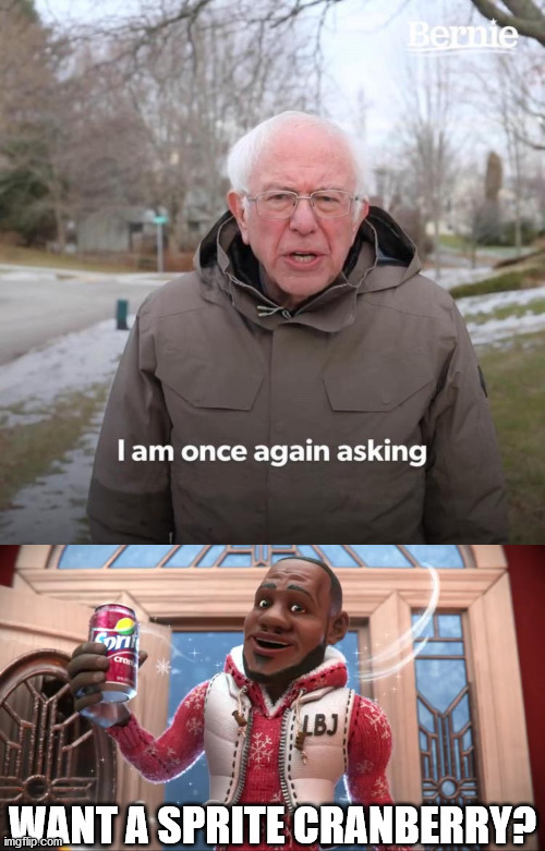 lol | WANT A SPRITE CRANBERRY? | image tagged in memes,bernie i am once again asking for your support,wanna sprite cranberry | made w/ Imgflip meme maker