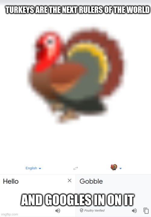 OMG GUYS | TURKEYS ARE THE NEXT RULERS OF THE WORLD; AND GOOGLES IN ON IT | image tagged in viral meme,turkeys,memes | made w/ Imgflip meme maker