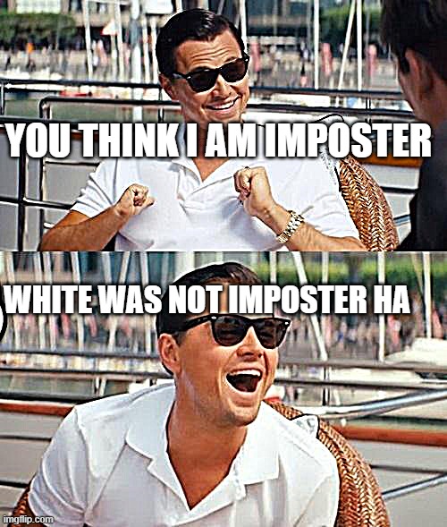 Leonardo Dicaprio Wolf Of Wall Street Meme | YOU THINK I AM IMPOSTER; WHITE WAS NOT IMPOSTER HA | image tagged in memes,leonardo dicaprio wolf of wall street | made w/ Imgflip meme maker