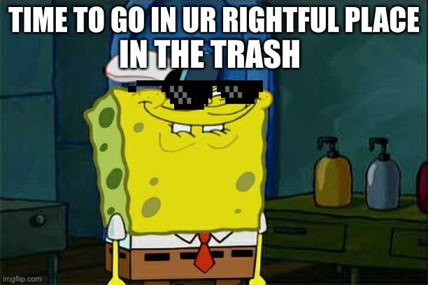 Mob spongebob |  IN THE TRASH; TIME TO GO IN UR RIGHTFUL PLACE | image tagged in memes,don't you squidward | made w/ Imgflip meme maker