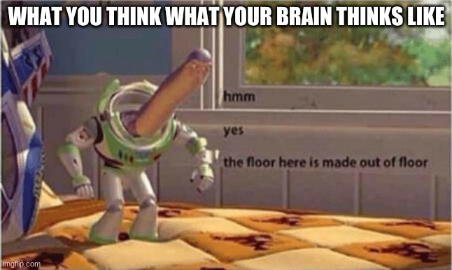 Thought | WHAT YOU THINK WHAT YOUR BRAIN THINKS LIKE | image tagged in hmm yes the floor here is made out of floor | made w/ Imgflip meme maker
