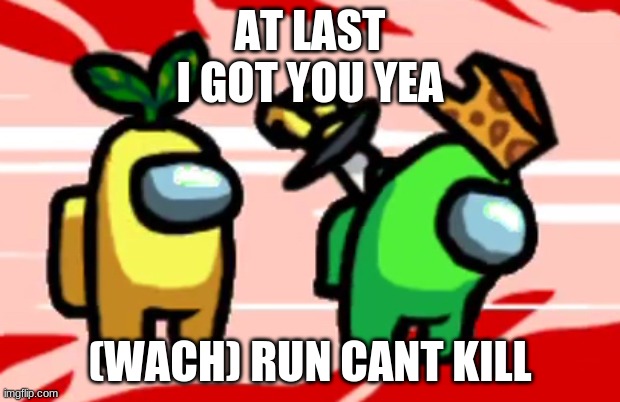 Among Us Stab | AT LAST I GOT YOU YEA; (WACH) RUN CANT KILL | image tagged in among us stab | made w/ Imgflip meme maker