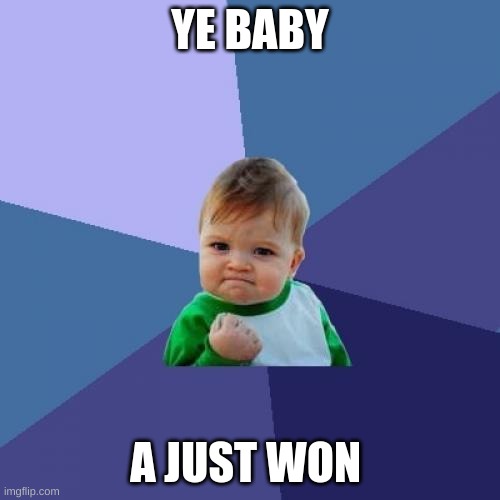 Success Kid Meme | YE BABY; A JUST WON | image tagged in memes,success kid | made w/ Imgflip meme maker