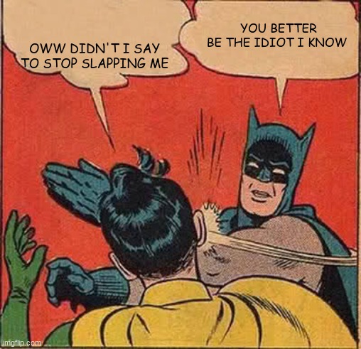 better be you in there | YOU BETTER BE THE IDIOT I KNOW; OWW DIDN'T I SAY TO STOP SLAPPING ME | image tagged in memes | made w/ Imgflip meme maker