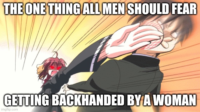 Slap | THE ONE THING ALL MEN SHOULD FEAR; GETTING BACKHANDED BY A WOMAN | made w/ Imgflip meme maker