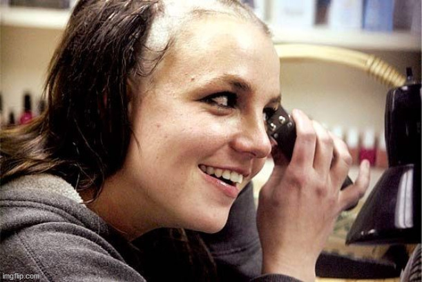 Britney Spears shaved head | image tagged in britney spears shaved head | made w/ Imgflip meme maker