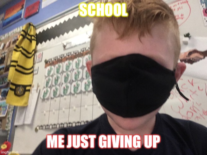 Giving up | SCHOOL; ME JUST GIVING UP | image tagged in memes,funny,lol | made w/ Imgflip meme maker