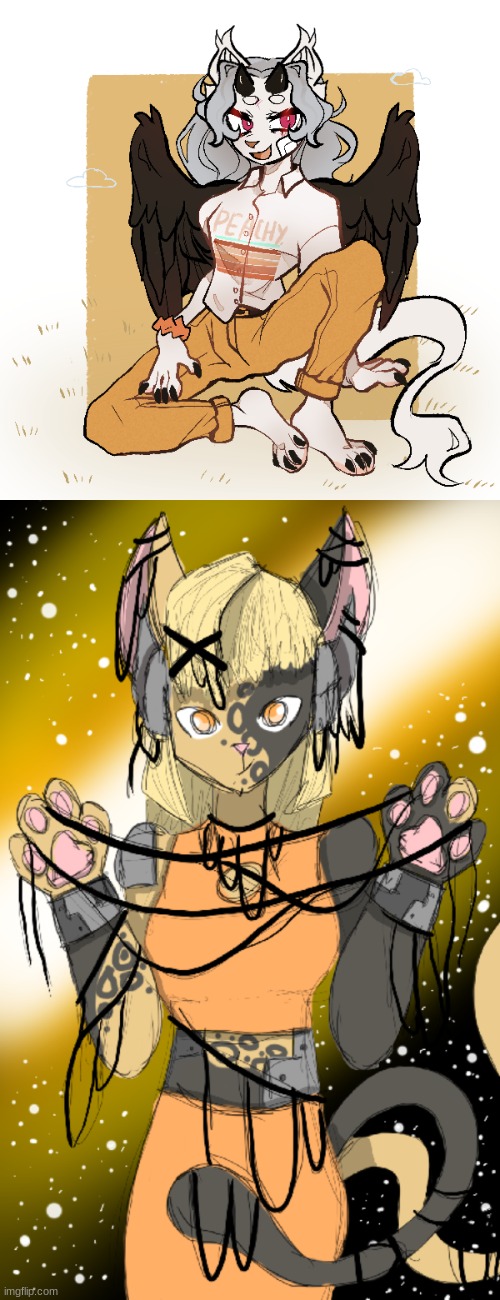 Who would you ship Niku ((Top w/ wings)) and Oriku ((Bottom, two-tailed)) with? | made w/ Imgflip meme maker