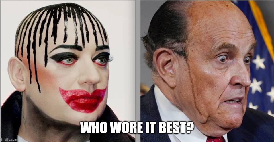 HAIR DIED | WHO WORE IT BEST? | image tagged in rudy giuliani,trump,election 2020,gop,boy george,hair dye | made w/ Imgflip meme maker