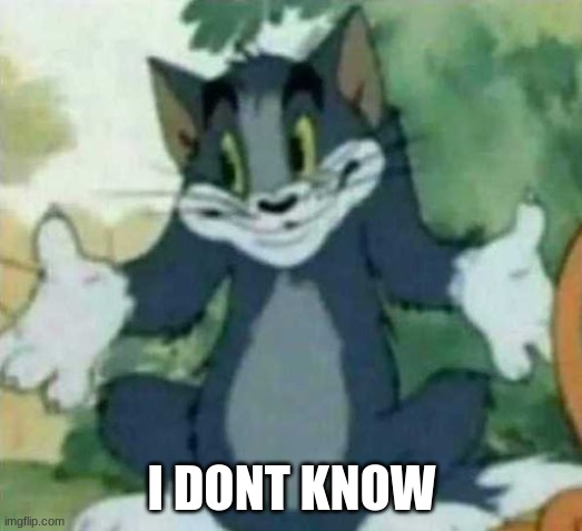 tom i dont know meme | I DONT KNOW | image tagged in tom i dont know meme | made w/ Imgflip meme maker