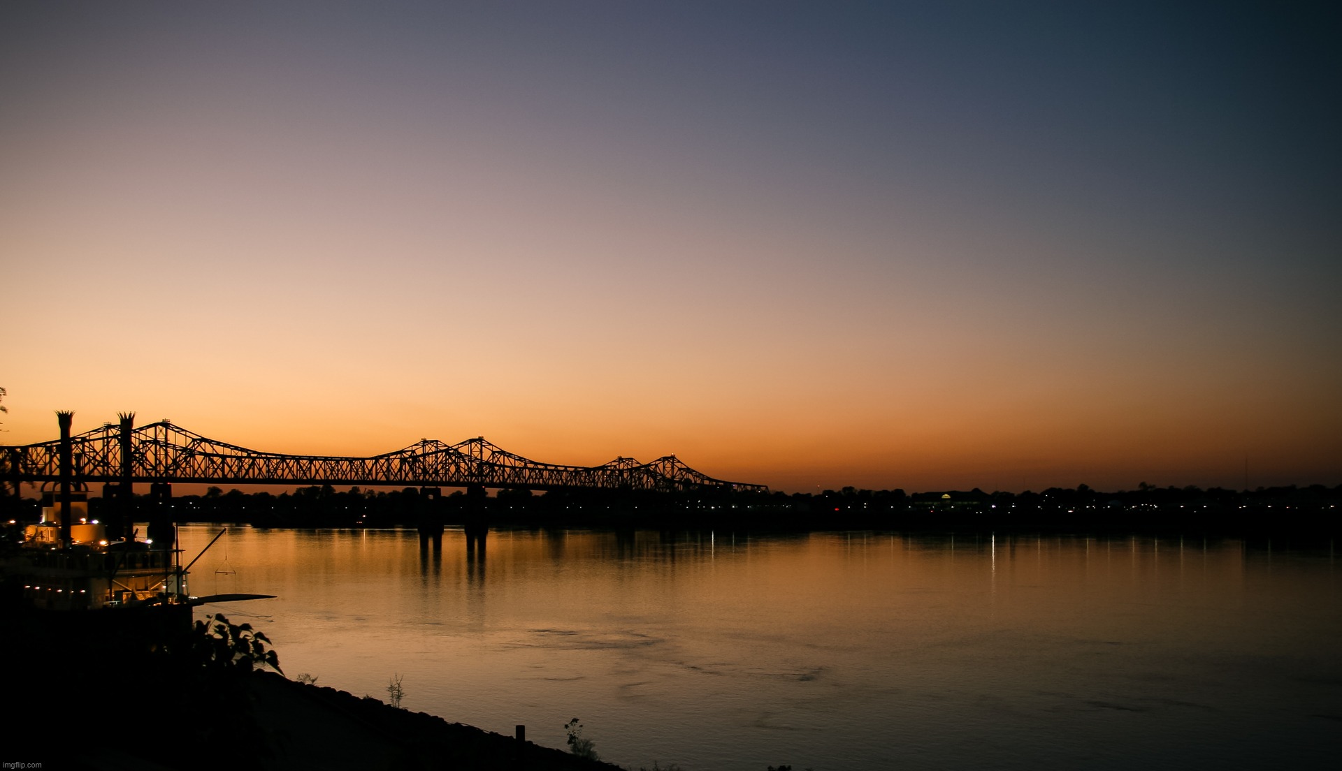 Just after sundown Mississippi River | image tagged in original photography,egos,mississippi,rivere,sundown,bridge | made w/ Imgflip meme maker