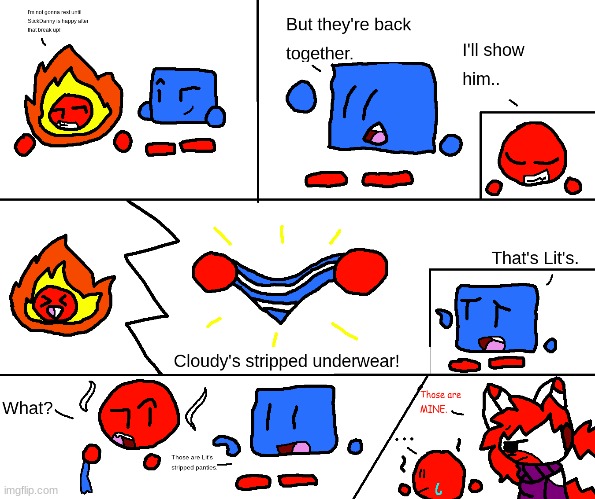 Here, Have a Comic. (Blocky and Fireball belong to DannyHogan200) | image tagged in oh wow are you actually reading these tags,uwu,oh wow doughnuts,panties | made w/ Imgflip meme maker