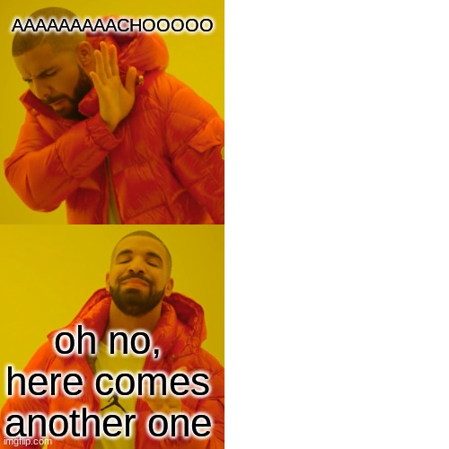 Drake Hotline Bling | AAAAAAAAACHOOOOO; oh no, here comes another one | image tagged in memes,drake hotline bling | made w/ Imgflip meme maker