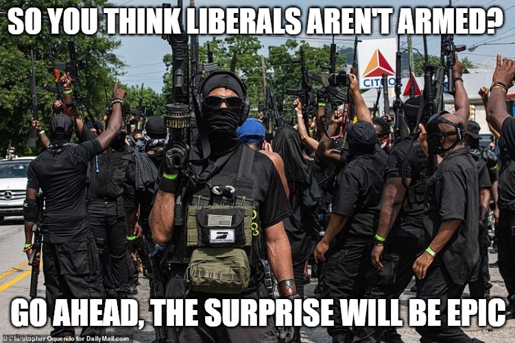NFAC | SO YOU THINK LIBERALS AREN'T ARMED? GO AHEAD, THE SURPRISE WILL BE EPIC | image tagged in donald trump,white supremacists,liberals | made w/ Imgflip meme maker