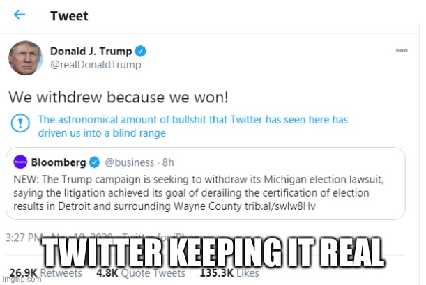 Trump is a hot mess | TWITTER KEEPING IT REAL | image tagged in memes | made w/ Imgflip meme maker