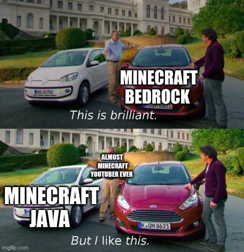 This Is Brilliant But I Like This | MINECRAFT BEDROCK; ALMOST  MINECRAFT YOUTUBER EVER; MINECRAFT JAVA | image tagged in this is brilliant but i like this | made w/ Imgflip meme maker