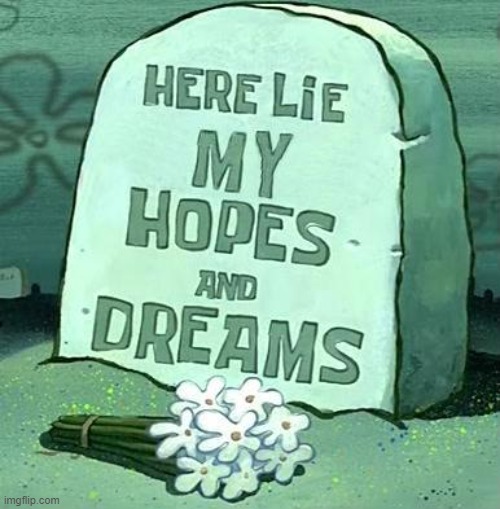 Here Lie My Hopes And Dreams | image tagged in here lie my hopes and dreams | made w/ Imgflip meme maker