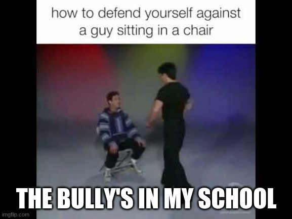 Person in a chair | THE BULLY'S IN MY SCHOOL | image tagged in funny,memes,lmao,lol,too funny | made w/ Imgflip meme maker