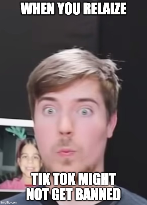 Shocked Mr.Beast | WHEN YOU RELAIZE; TIK TOK MIGHT NOT GET BANNED | image tagged in shocked mr beast | made w/ Imgflip meme maker