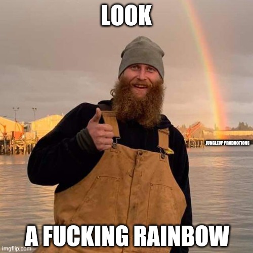 Look a Rainbow | LOOK; JUNGLEUP PRODUCTIONS; A FUCKING RAINBOW | image tagged in memes | made w/ Imgflip meme maker