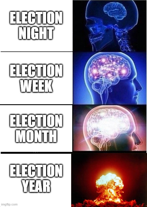 Will Truth Prevail? | ELECTION NIGHT; ELECTION WEEK; ELECTION MONTH; ELECTION YEAR | image tagged in memes,expanding brain | made w/ Imgflip meme maker